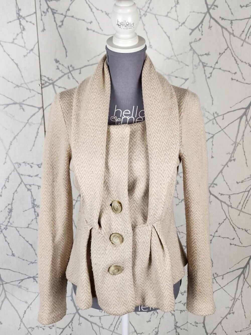 Sleeping on Snow Chevron Wool Cotton Blend Pleated Sweater Jacket